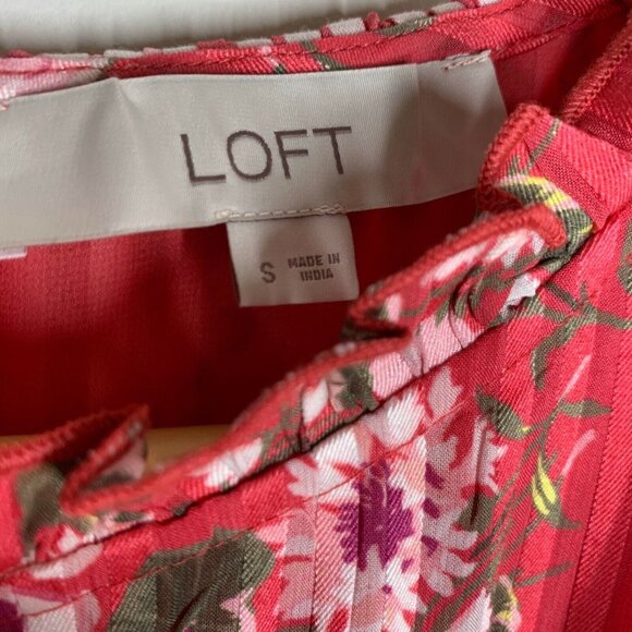 Loft Pleated Mini Dress Womens Small Floral Pink Green Belted Boho Cottagecore - Picture 5 of 9